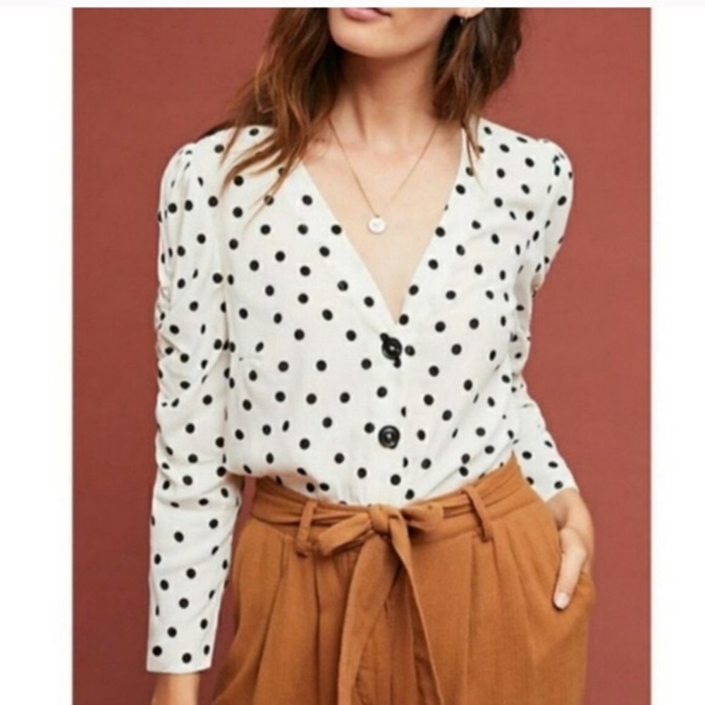 Anthropologie Maeve polka dot button blouse